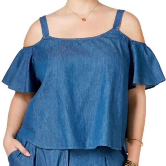 Stoosh Tops - NWT Stoosh Chambray Cold Shoulder Top 2X